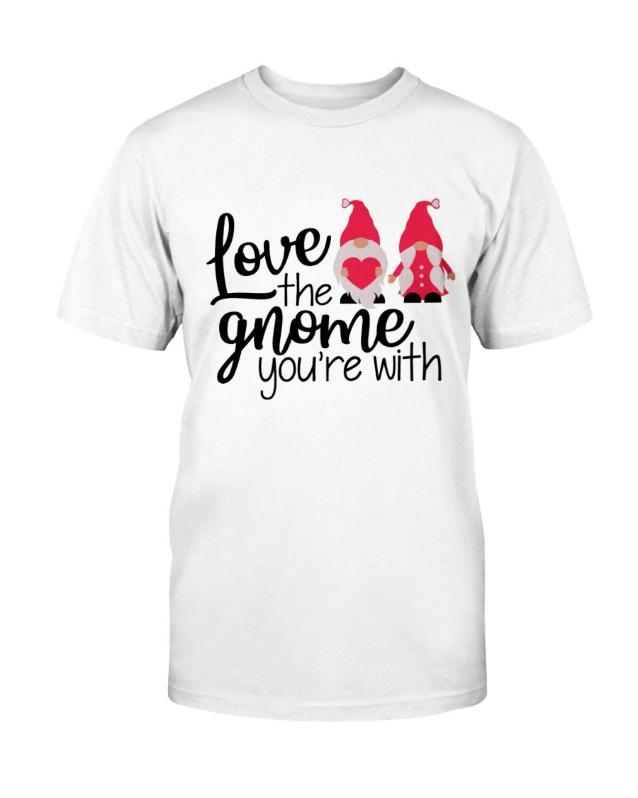 Unisex 'Love The Gnome You're With' T-shirt in various colors, showcasing its soft fabric and stylish design.