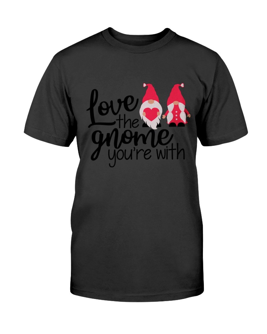 Unisex 'Love The Gnome You're With' T-shirt in various colors, showcasing its soft fabric and stylish design.