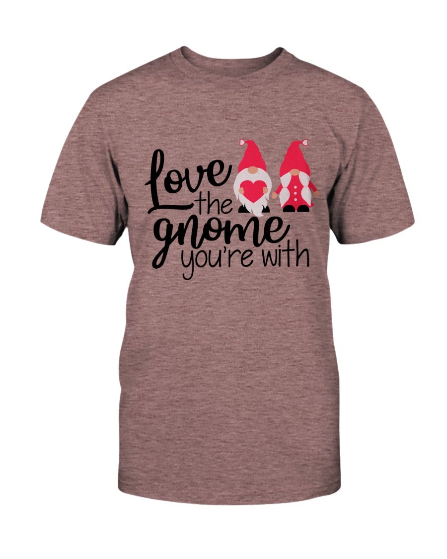 Unisex 'Love The Gnome You're With' T-shirt in various colors, showcasing its soft fabric and stylish design.