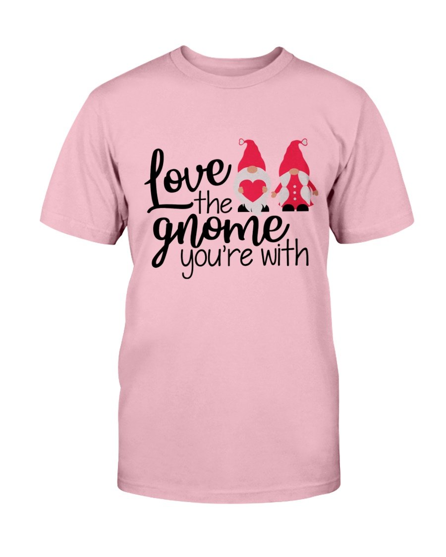 Unisex 'Love The Gnome You're With' T-shirt in various colors, showcasing its soft fabric and stylish design.