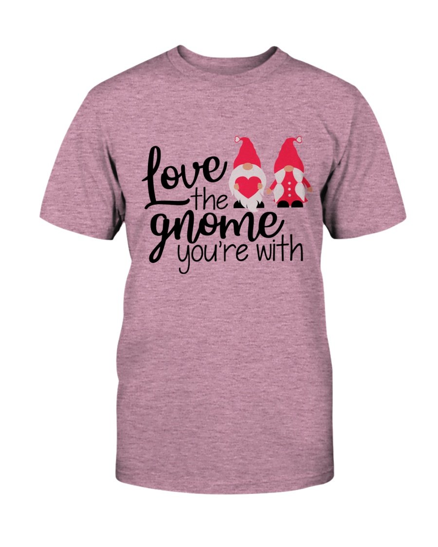 Unisex 'Love The Gnome You're With' T-shirt in various colors, showcasing its soft fabric and stylish design.