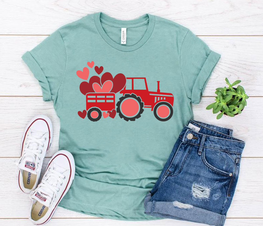 A stylish unisex Love Tractor Shirt made from soft ring spun cotton, available in various colors and sizes.