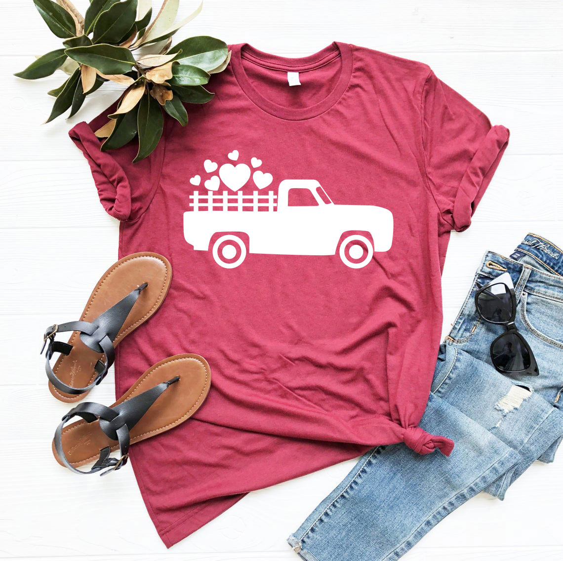 A stylish unisex Love Truck Shirt made from soft ring spun cotton, available in various colors and sizes.