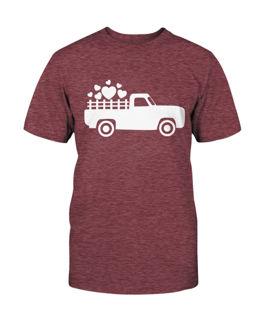 A stylish unisex Love Truck Shirt made from soft ring spun cotton, available in various colors and sizes.