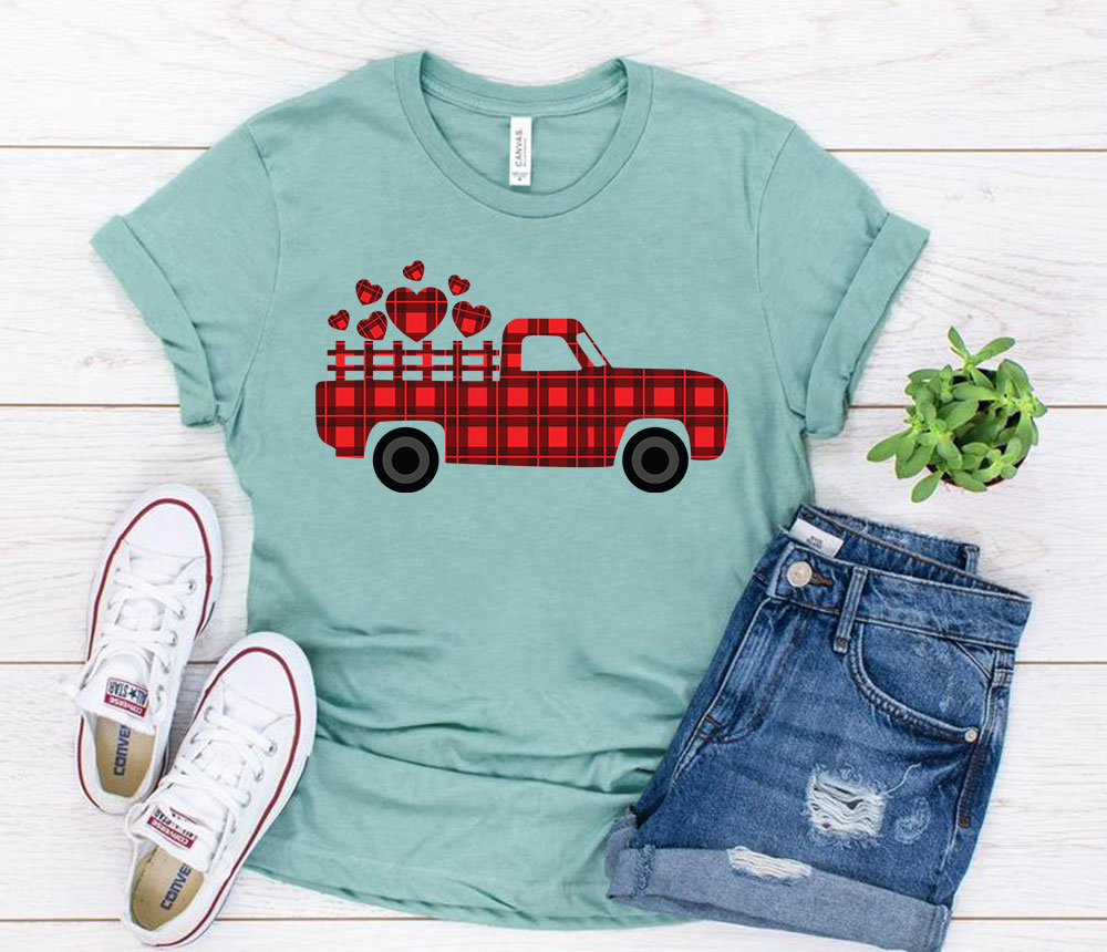 A unisex Love Truck Shirt made from soft ring spun cotton, available in various colors and sizes, featuring a classic crew neck design.