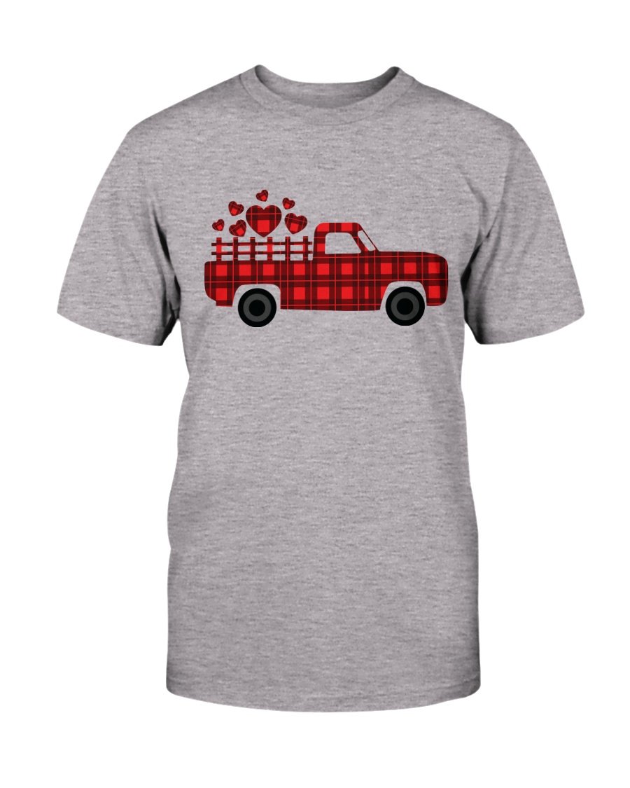 A unisex Love Truck Shirt made from soft ring spun cotton, available in various colors and sizes, featuring a classic crew neck design.