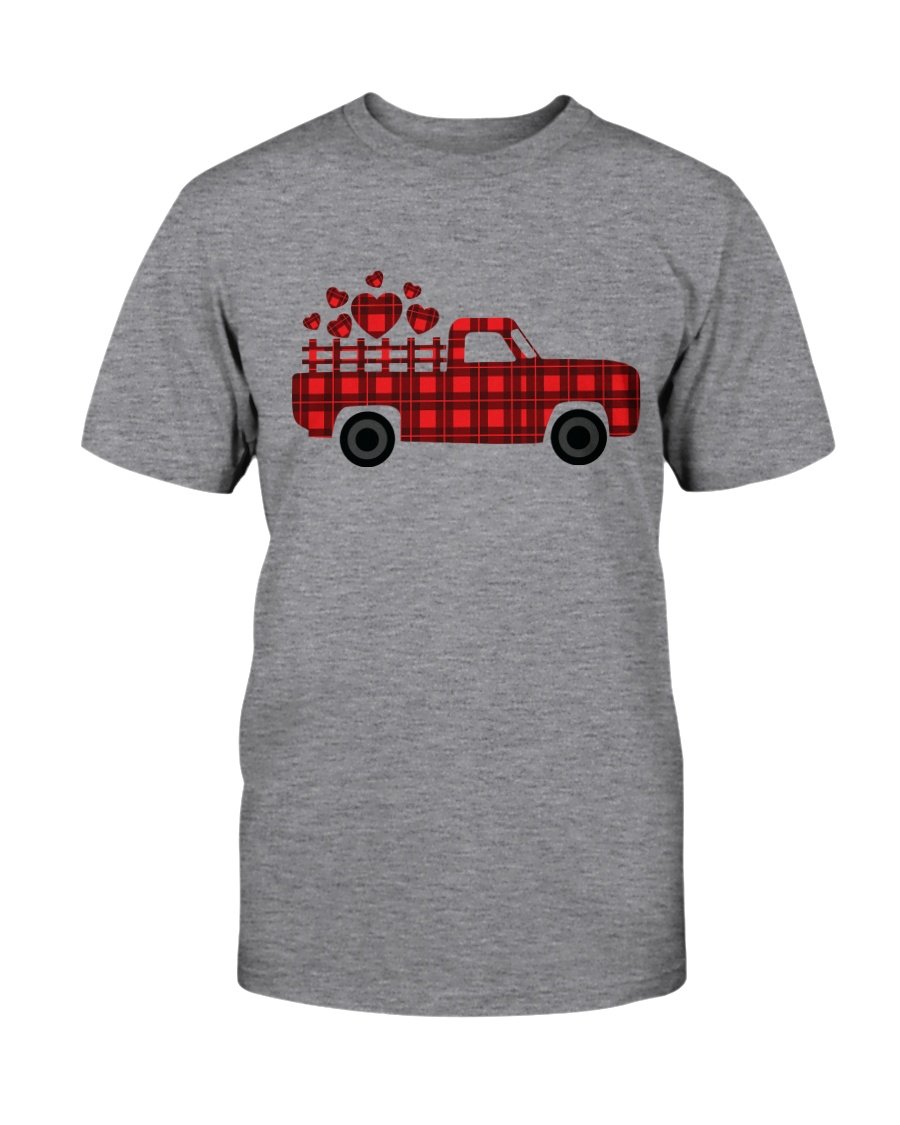 A unisex Love Truck Shirt made from soft ring spun cotton, available in various colors and sizes, featuring a classic crew neck design.