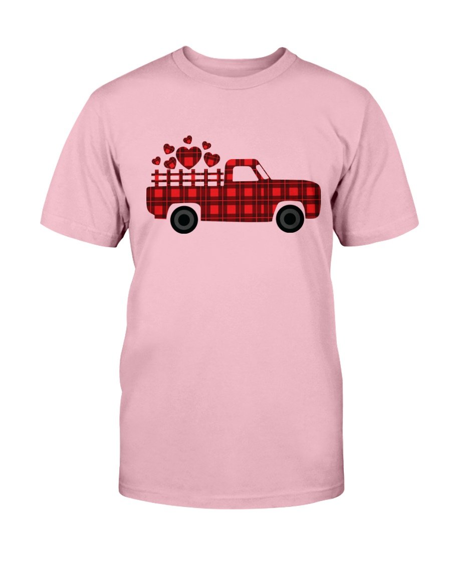 A unisex Love Truck Shirt made from soft ring spun cotton, available in various colors and sizes, featuring a classic crew neck design.