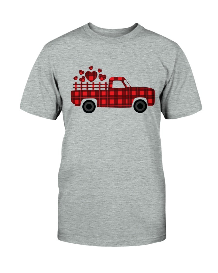 A unisex Love Truck Shirt made from soft ring spun cotton, available in various colors and sizes, featuring a classic crew neck design.