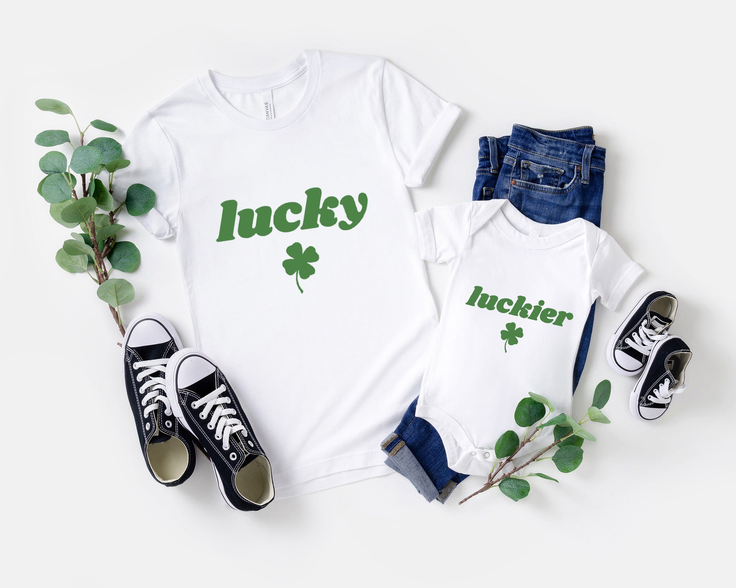 A colorful Luckier Toddler Tee displayed on a hanger, showcasing its soft fabric and modern design, perfect for stylish toddlers.