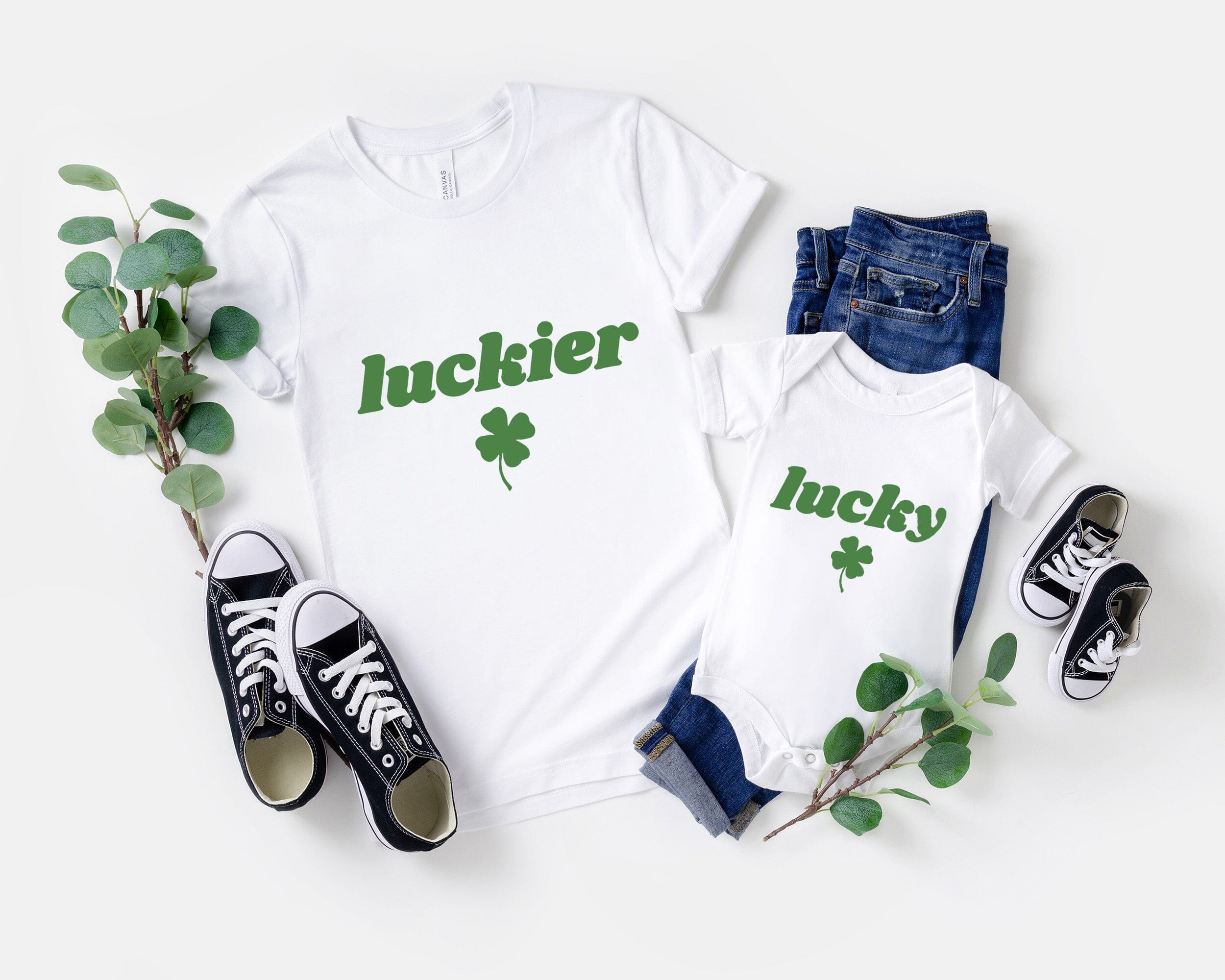 A colorful Luckier Toddler Tee displayed on a hanger, showcasing its soft fabric and modern design, perfect for stylish toddlers.