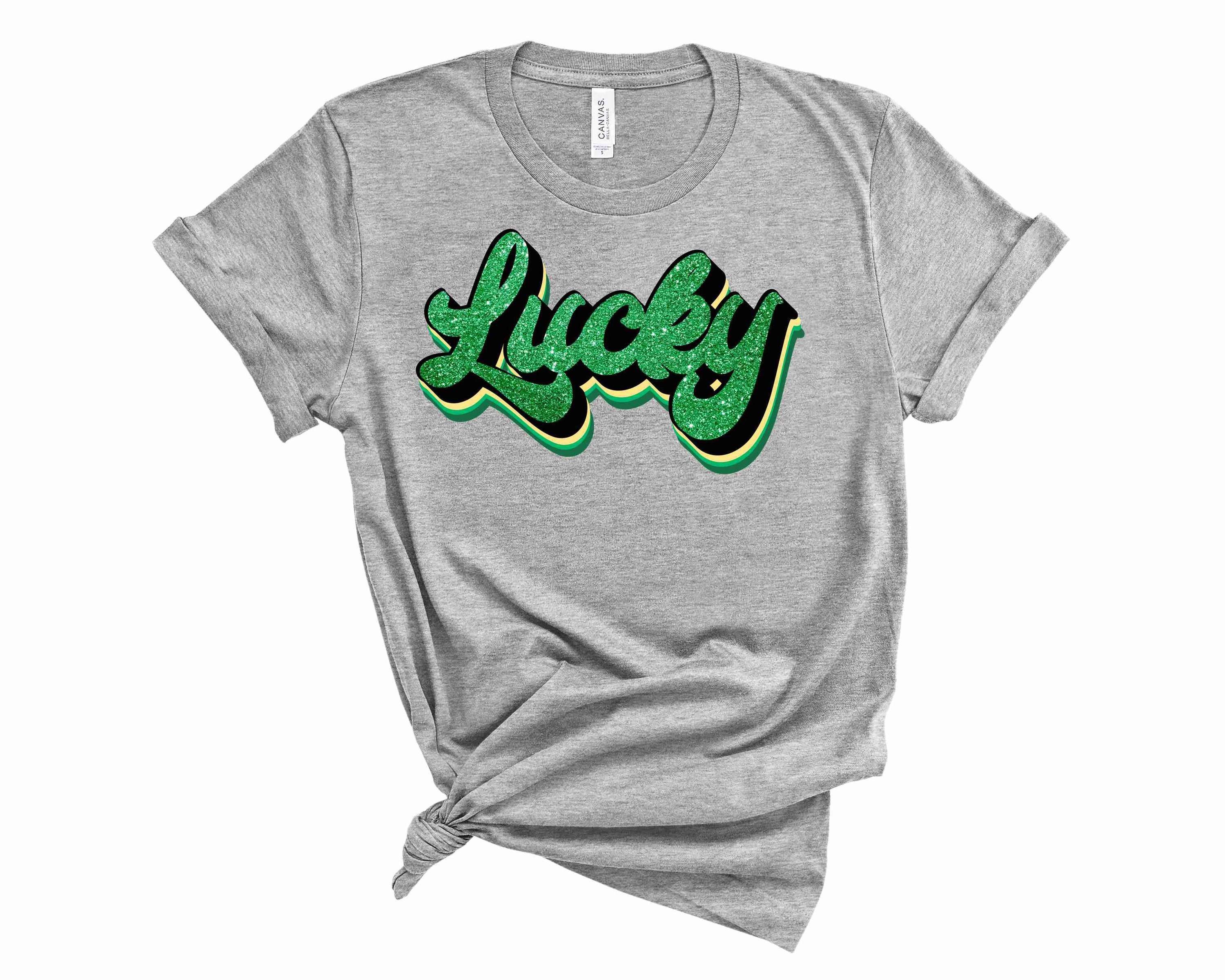 Lucky Glitter Graphic Tee featuring a stylish glitter design on a soft unisex t-shirt.