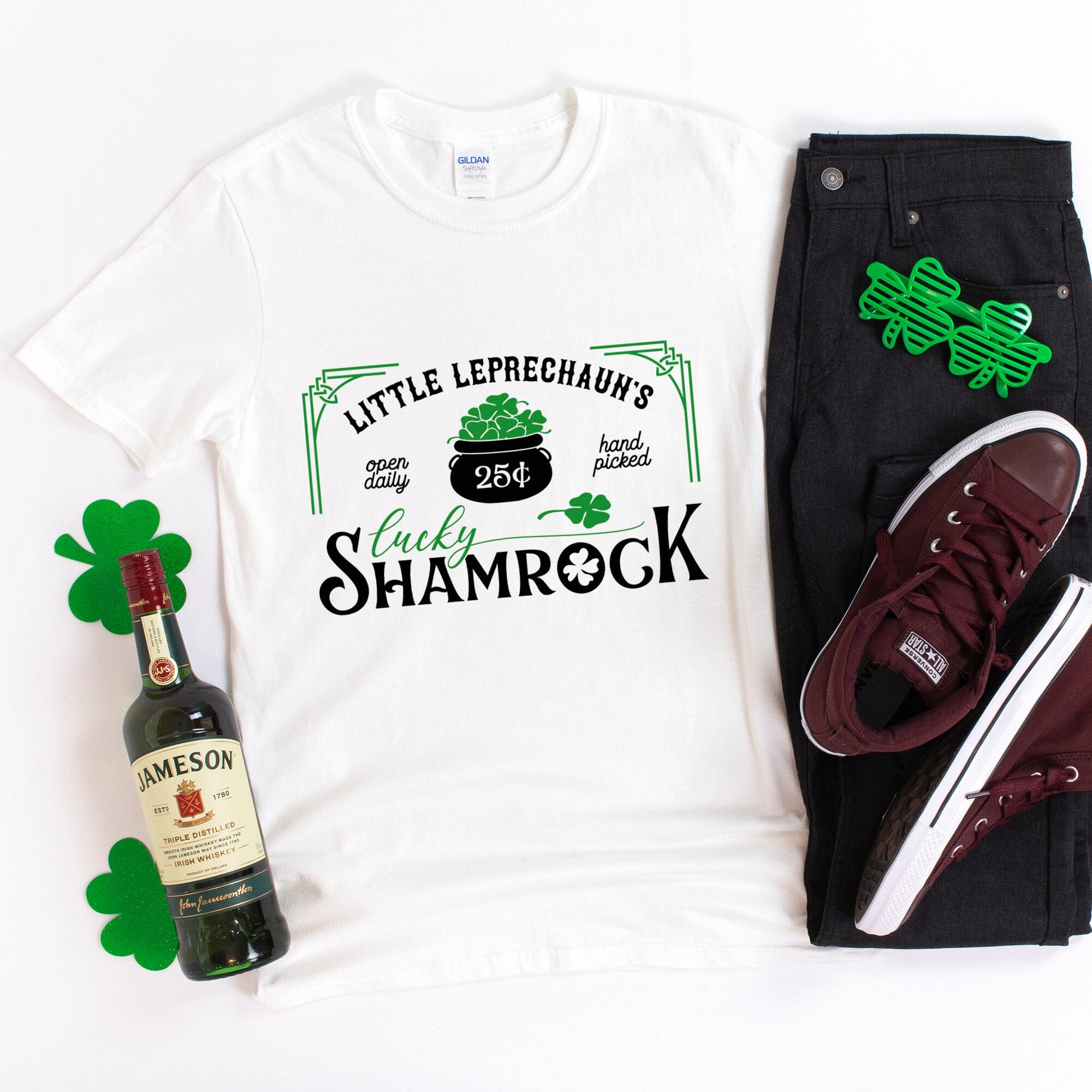 Lucky Shamrock Tee featuring a vibrant shamrock design on a comfortable cotton fabric, perfect for casual wear.