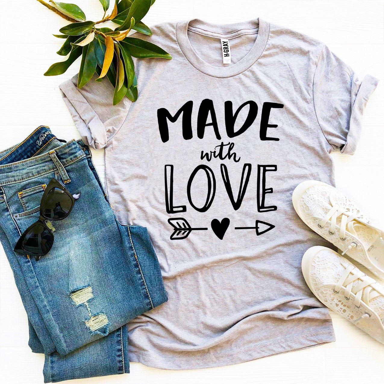 A stylish Made With Love T-shirt made from premium ring spun cotton, featuring a soft flex print design.