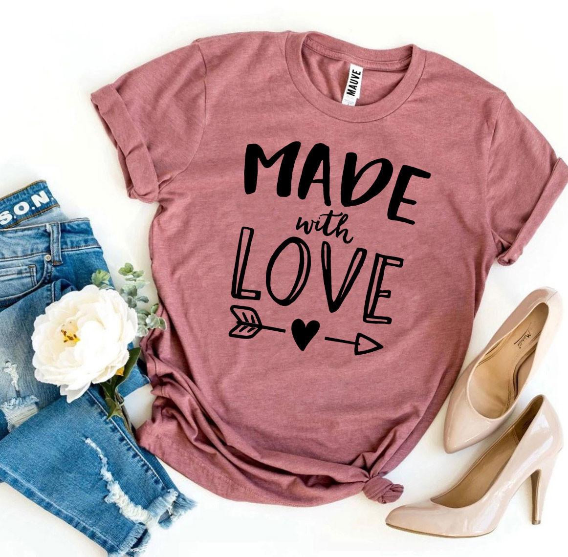 A stylish Made With Love T-shirt made from premium ring spun cotton, featuring a soft flex print design.