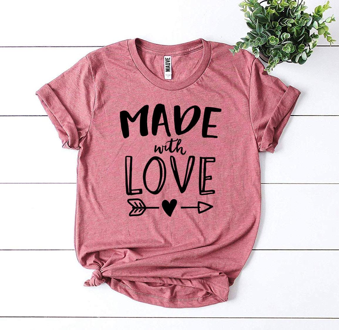 A stylish Made With Love T-shirt made from premium ring spun cotton, featuring a soft flex print design.