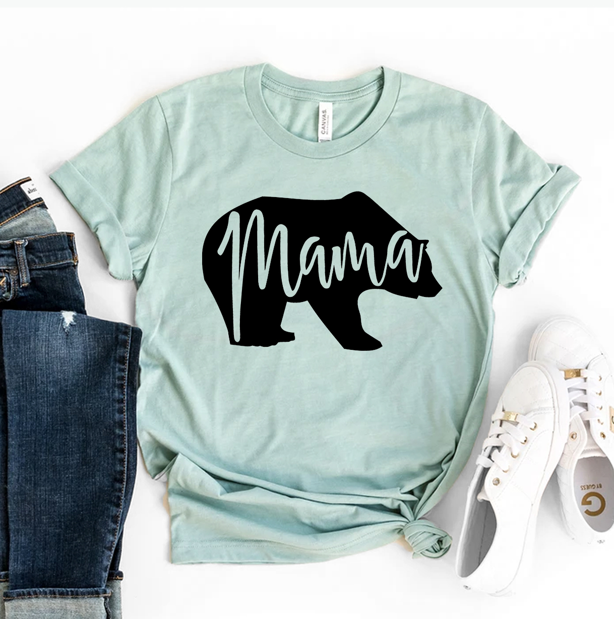 Mama Bear T-shirt made from premium ring spun cotton, featuring a stylish flex print design.