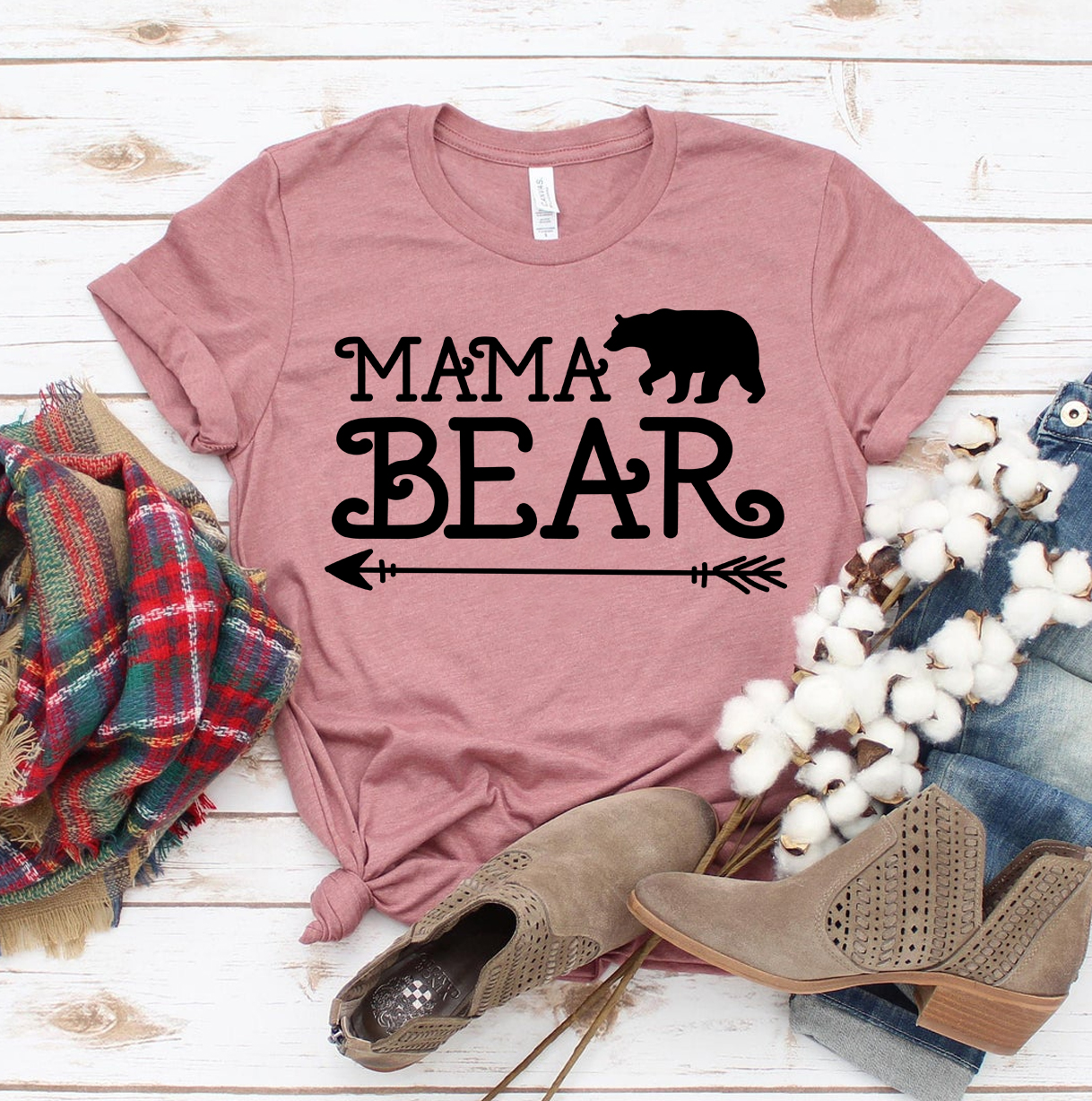 Mama Bear T-shirt made of premium ring spun cotton with a stylish flex print design.