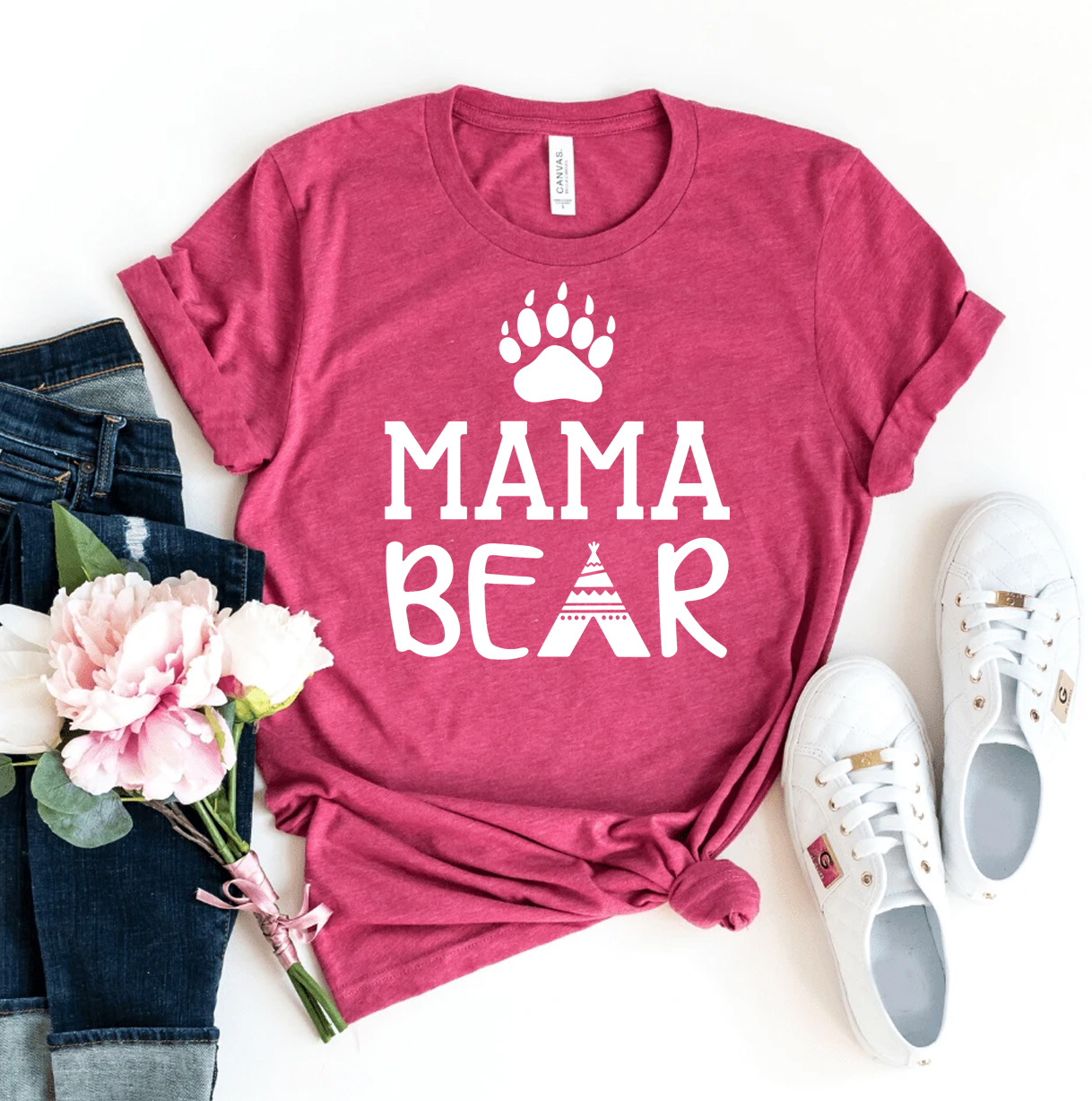 Mama Bear T-shirt made of premium ring spun cotton with a stylish flex print design.