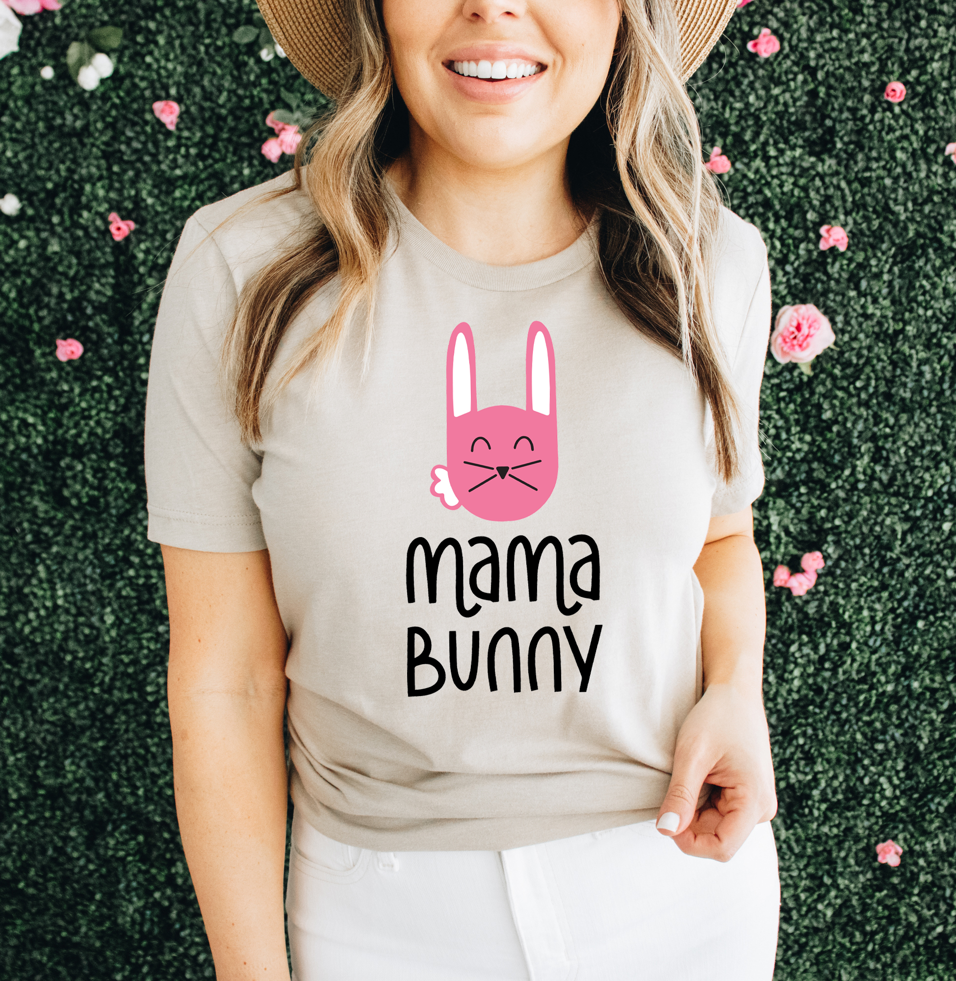 Mama Bunny T-shirt made from premium ring spun cotton, featuring a playful design and available in various sizes.