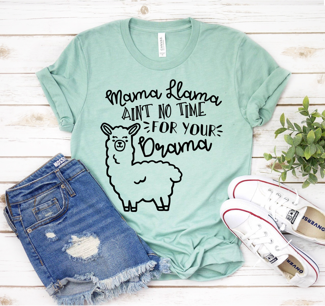 Mama Llama T-shirt featuring a classic unisex design made from soft airlume cotton, available in various sizes.