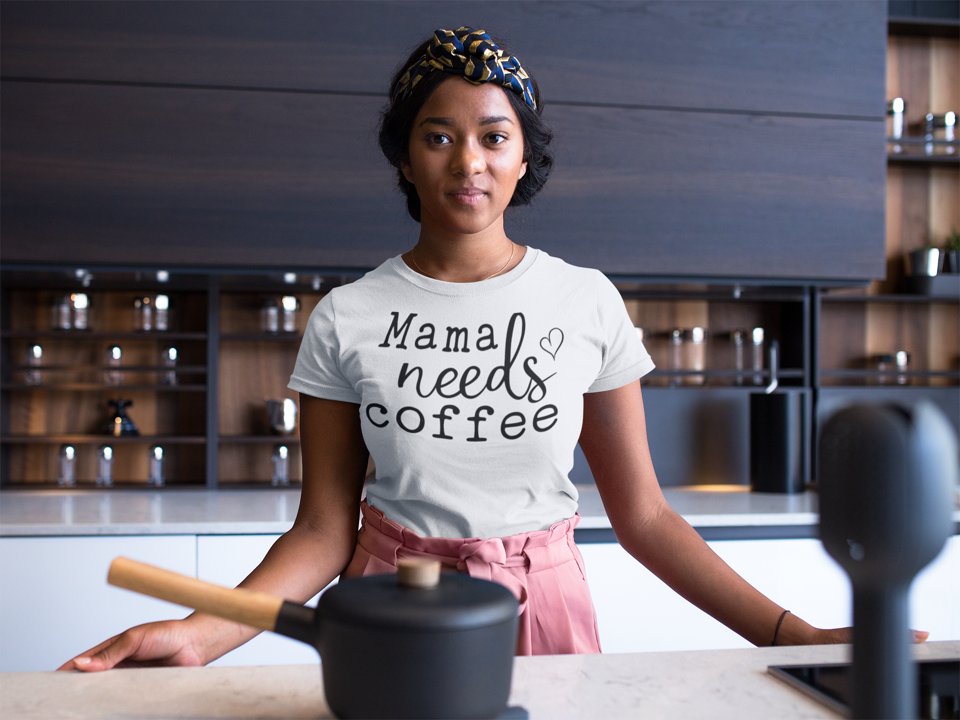 Mama Needs Coffee Shirt made from 100% preshrunk cotton, featuring a classic fit and stylish design.