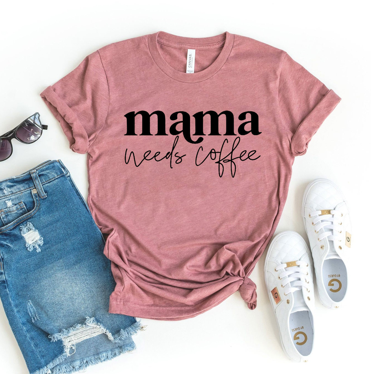 Mama Needs Coffee T-shirt made of premium ring spun cotton with a stylish design.