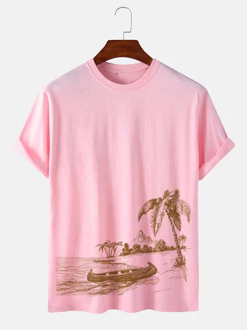 Men's Premium Cotton Printed T-Shirt in pink, showcasing a stylish design and soft fabric.