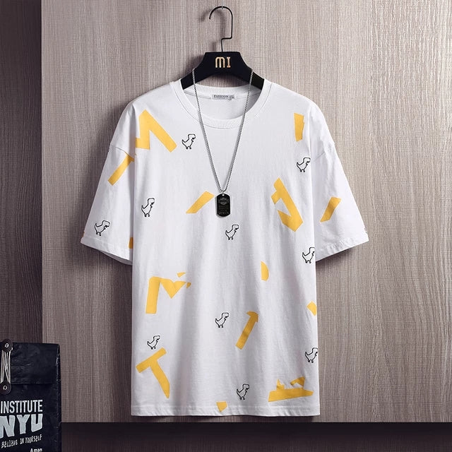 Men's Premium Cotton Printed T-Shirt in white with stylish print design, showcasing high-quality fabric and comfortable fit.