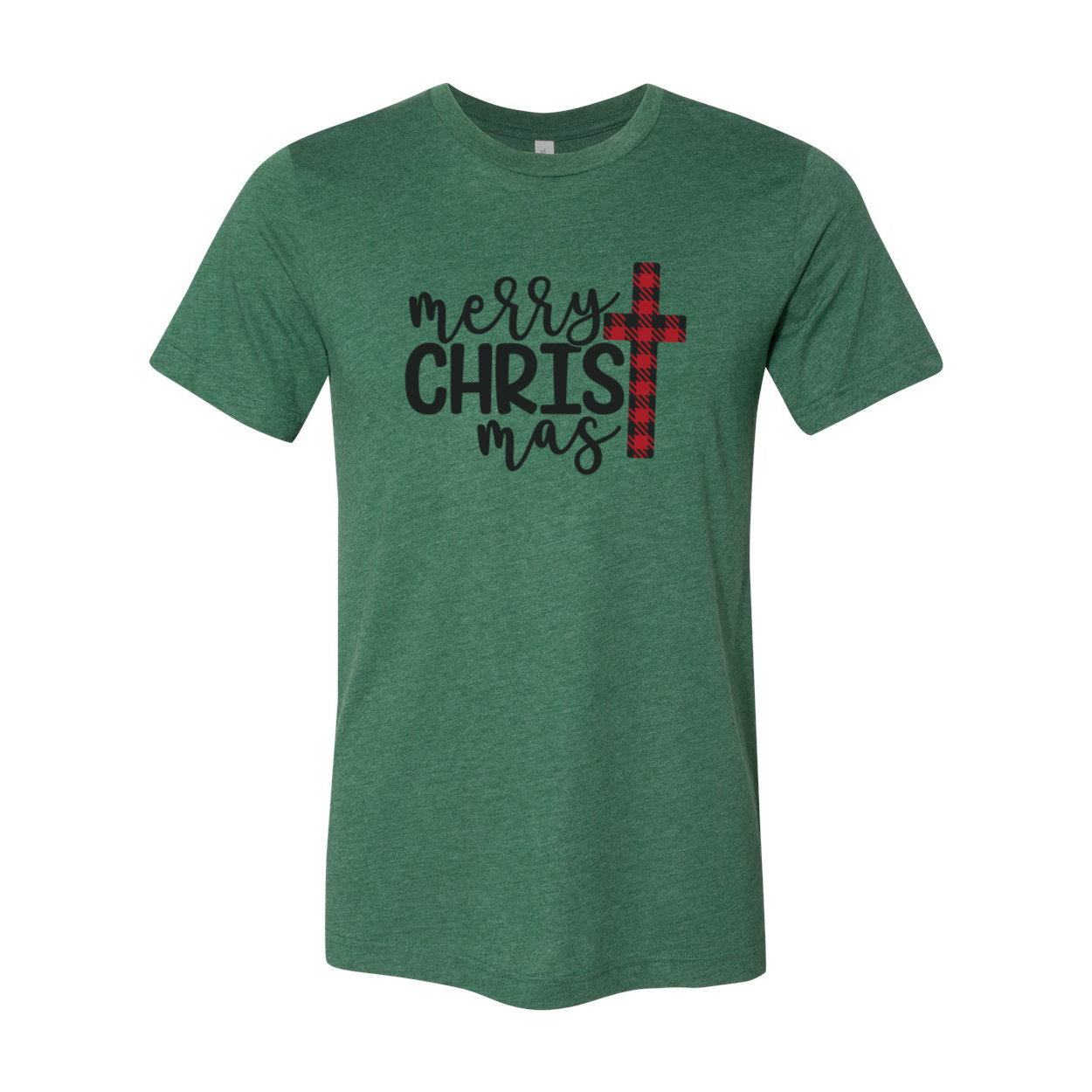 Merry Christmas Cross Shirt in various colors, showcasing its soft fabric and unisex design.