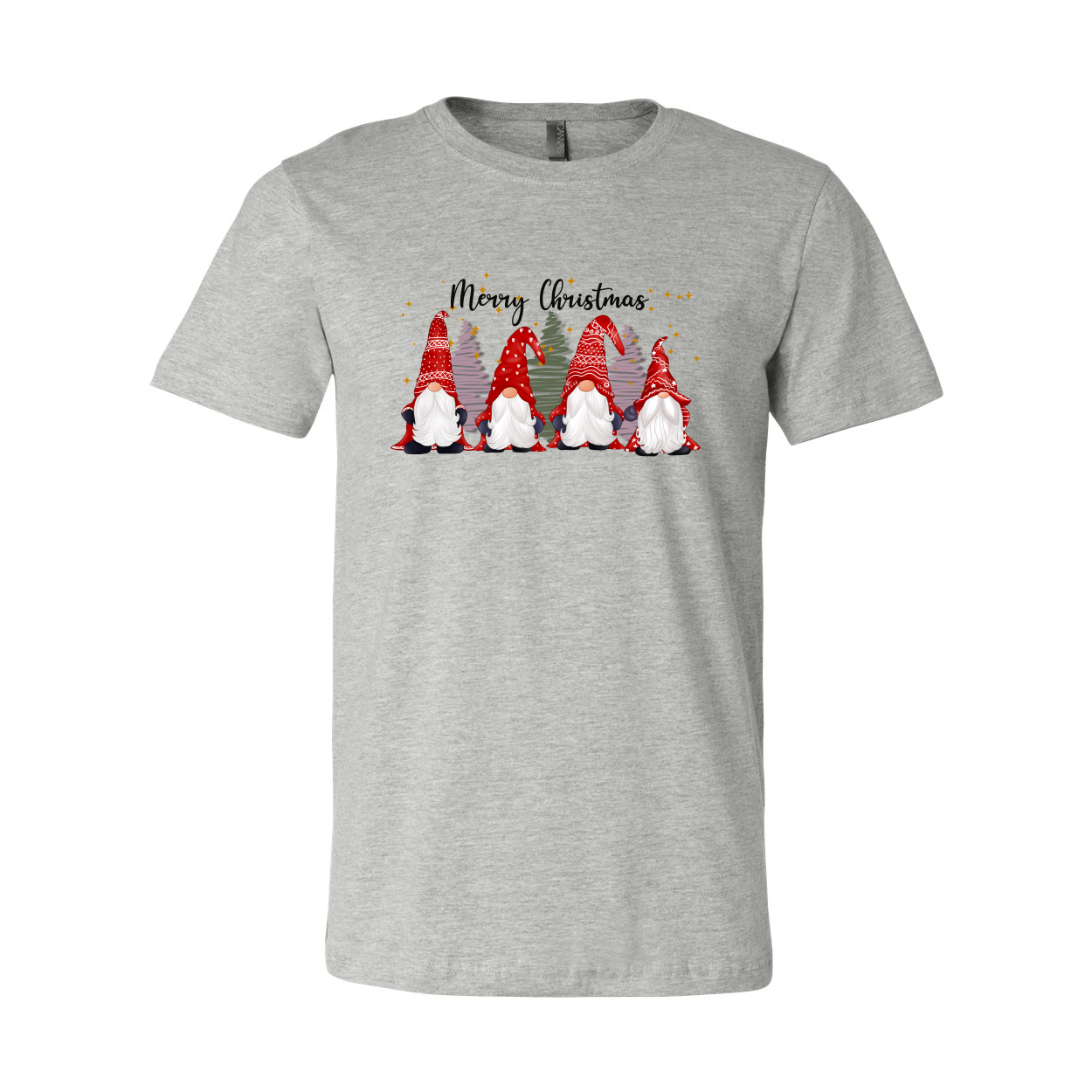 Merry Christmas Gnomes Shirt featuring festive gnome graphics on a soft cotton fabric, available in multiple colors.