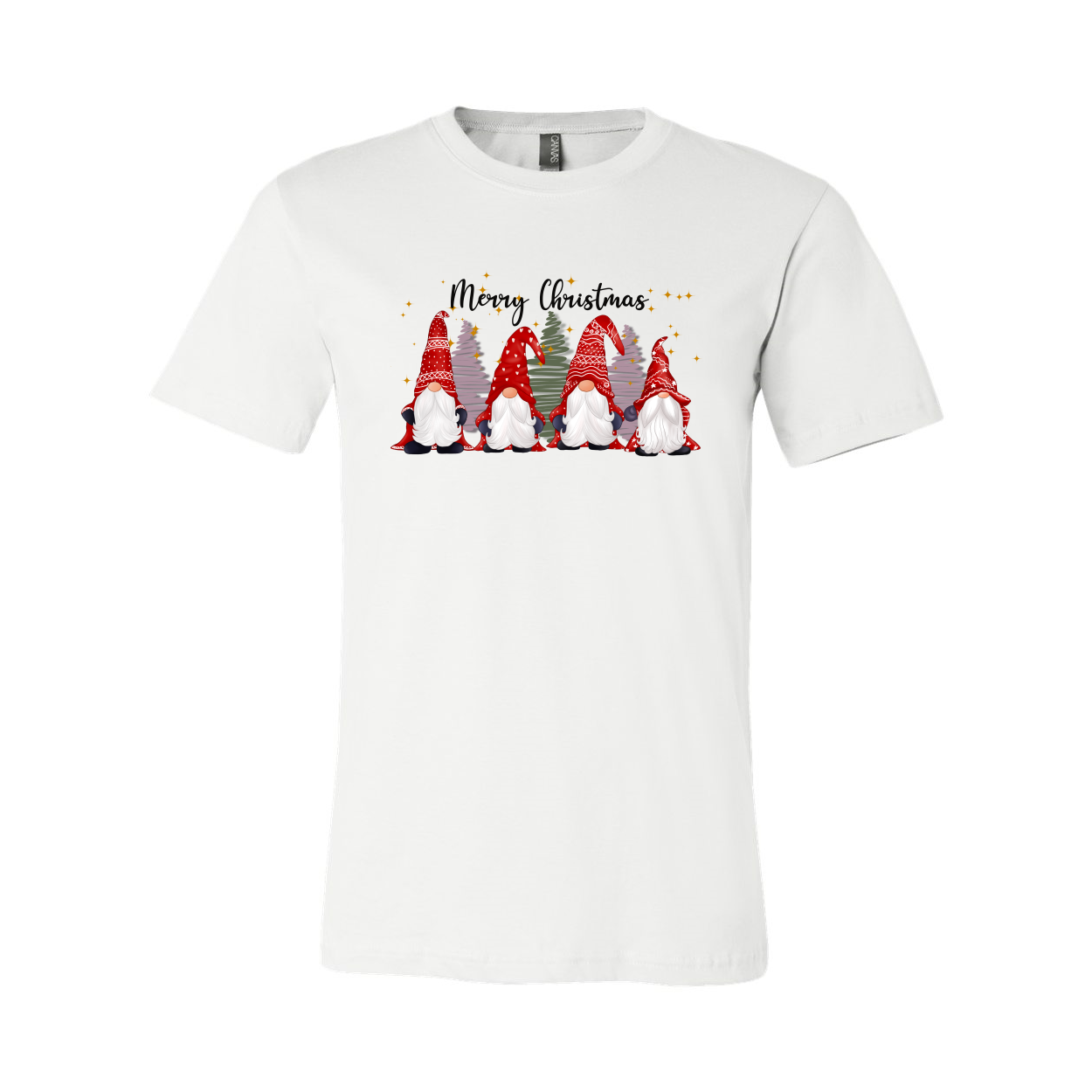 Merry Christmas Gnomes Shirt featuring festive gnome graphics on a soft cotton fabric, available in multiple colors.