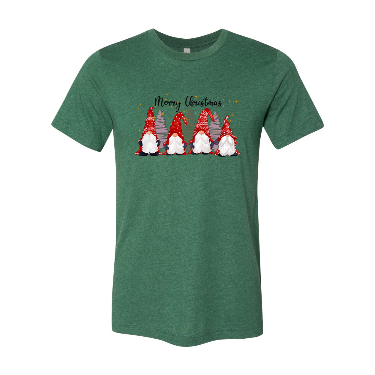 Merry Christmas Gnomes Shirt featuring festive gnome graphics on a soft cotton fabric, available in multiple colors.