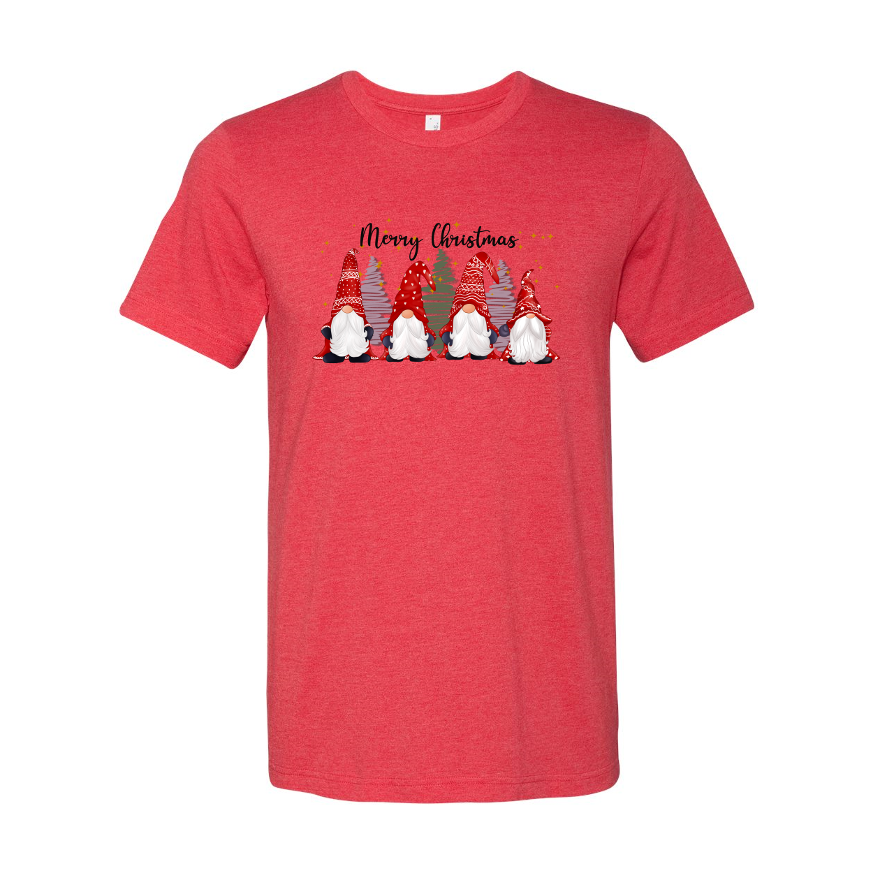 Merry Christmas Gnomes Shirt featuring festive gnome graphics on a soft cotton fabric, available in multiple colors.