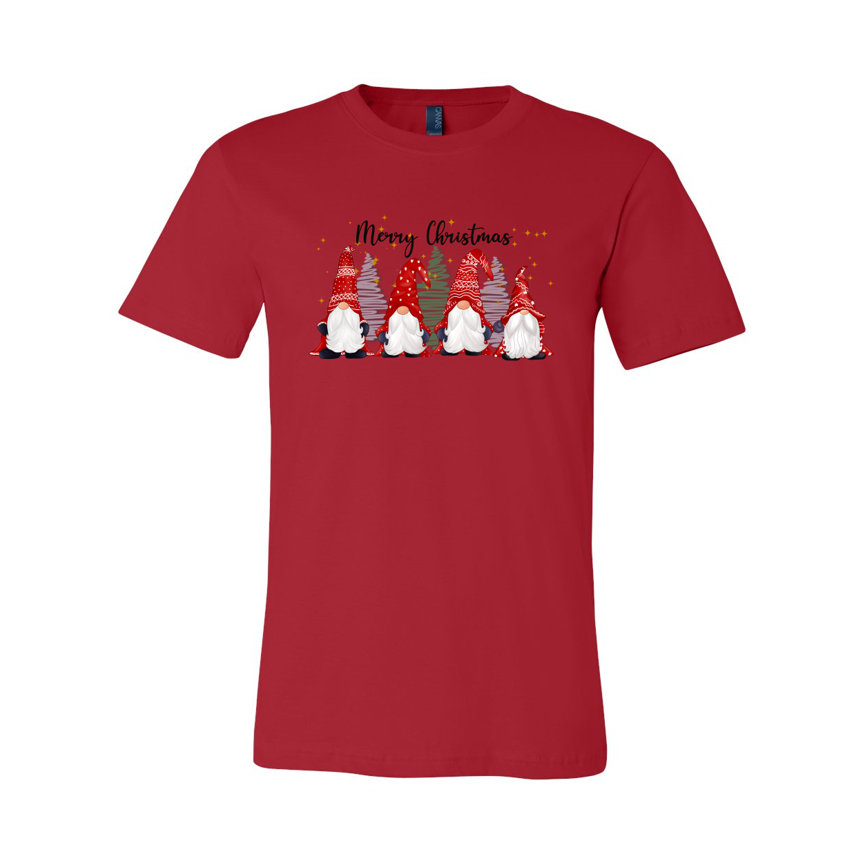 Merry Christmas Gnomes Shirt featuring festive gnome graphics on a soft cotton fabric, available in multiple colors.