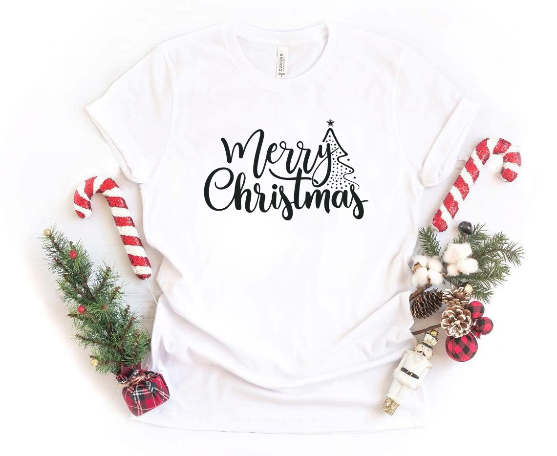 A Merry Christmas Shirt in vibrant colors, showcasing its soft fabric and festive design, perfect for holiday celebrations.