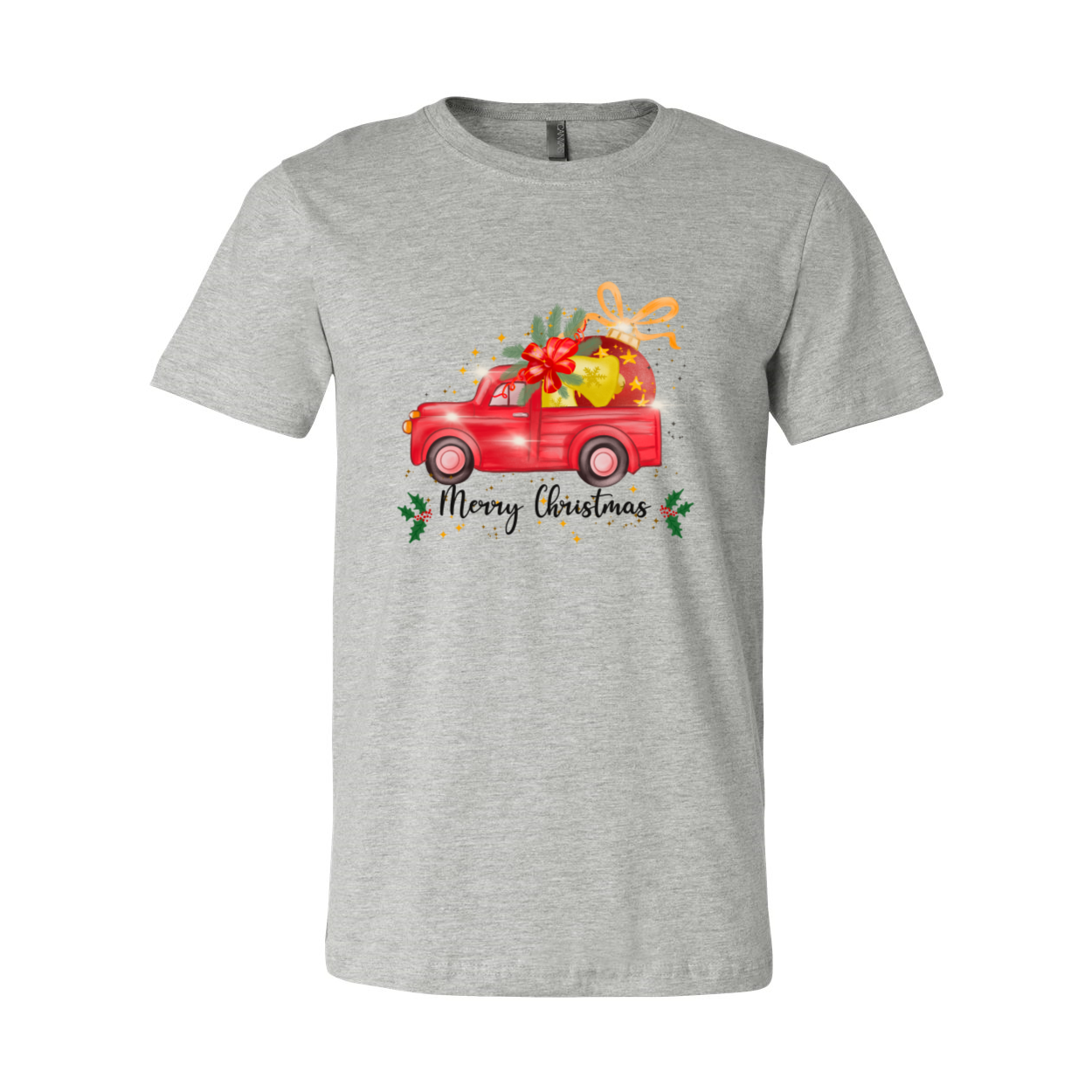 A Merry Christmas Shirt featuring a festive design, made from soft ring spun cotton, available in various colors and sizes.