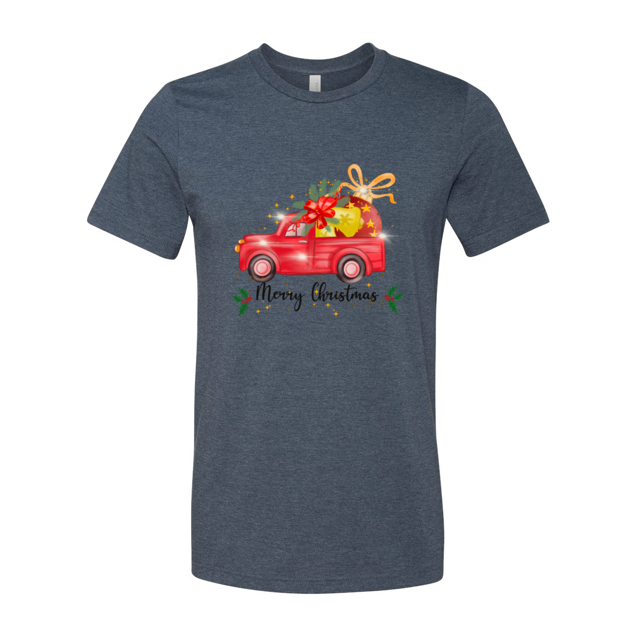 A Merry Christmas Shirt featuring a festive design, made from soft ring spun cotton, available in various colors and sizes.