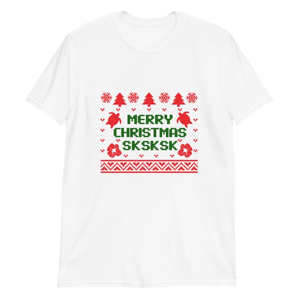 Merry Christmas SKSK Tee featuring a festive design, made from soft ringspun cotton, perfect for holiday celebrations.