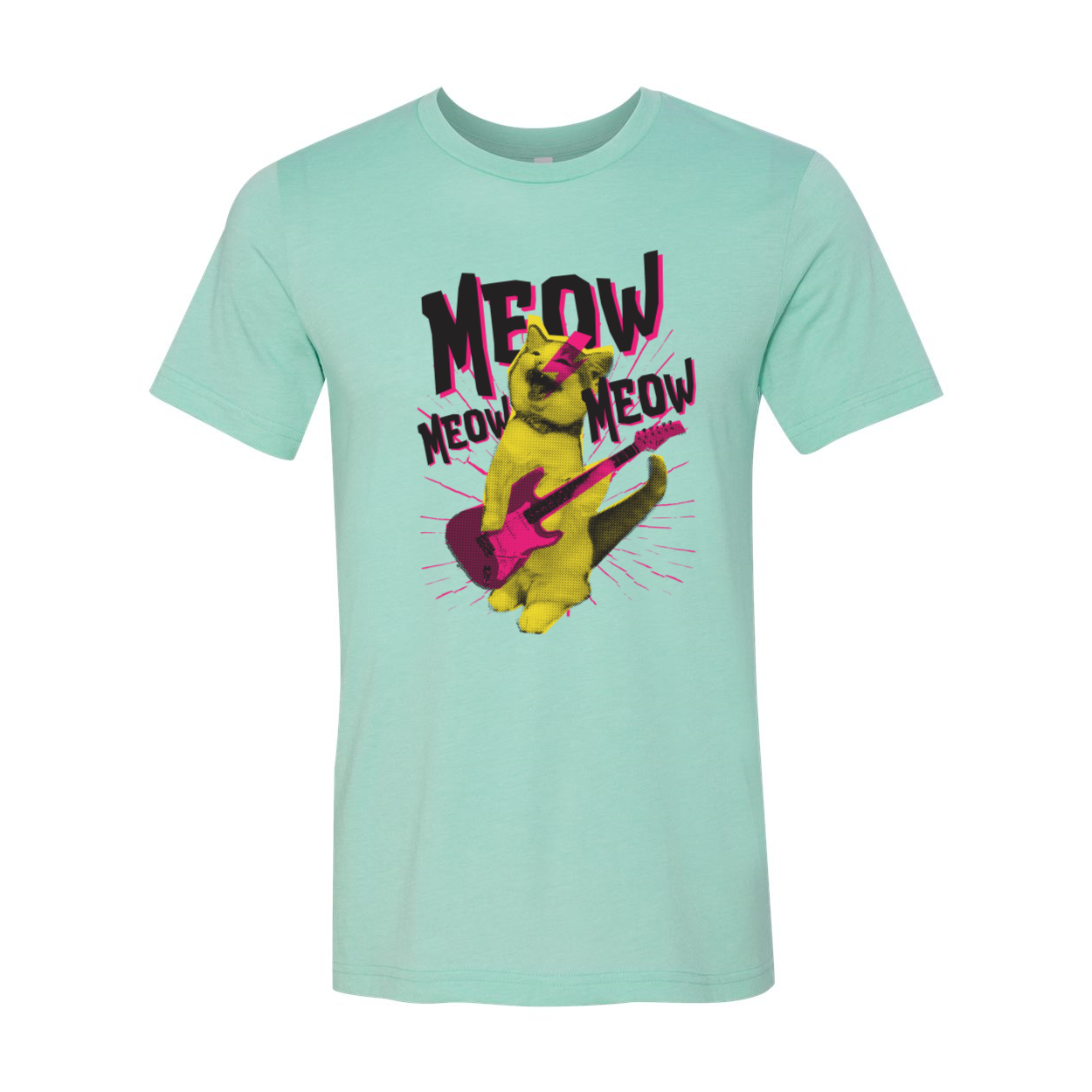 A stylish Metal Cat T-shirt featuring a playful cat design, made from soft airlume cotton, available in various sizes.