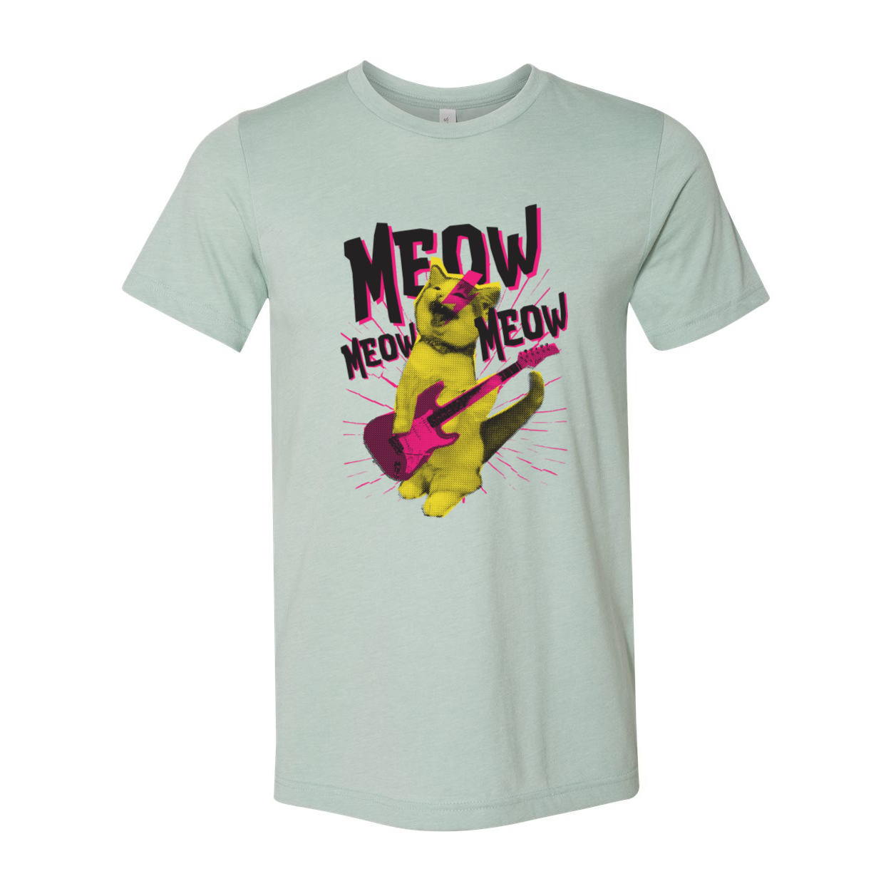 A stylish Metal Cat T-shirt featuring a playful cat design, made from soft airlume cotton, available in various sizes.