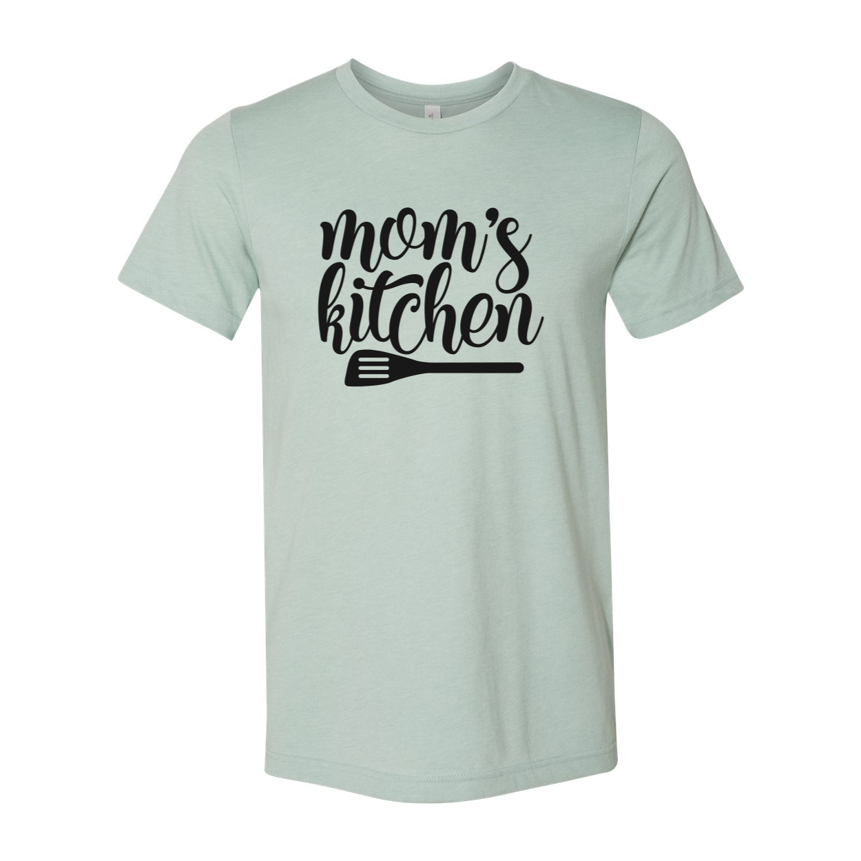 A stylish unisex T-shirt featuring the phrase 'Moms Kitchen' in vibrant print, made from soft ring spun cotton, available in multiple colors.