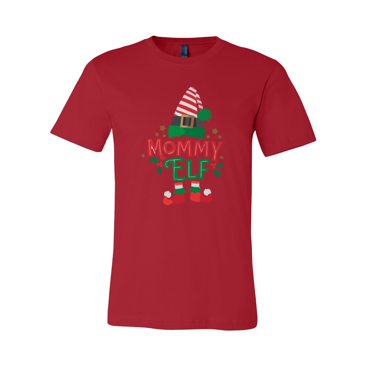 Mommy Elf Shirt in various colors, showcasing its soft fabric and festive design.