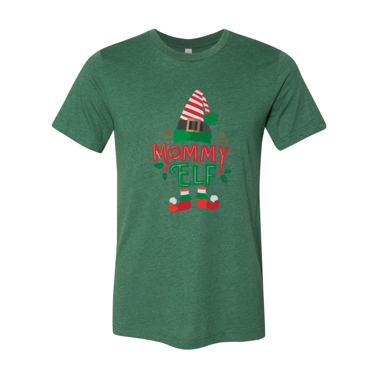 Mommy Elf Shirt in various colors, showcasing its soft fabric and festive design.