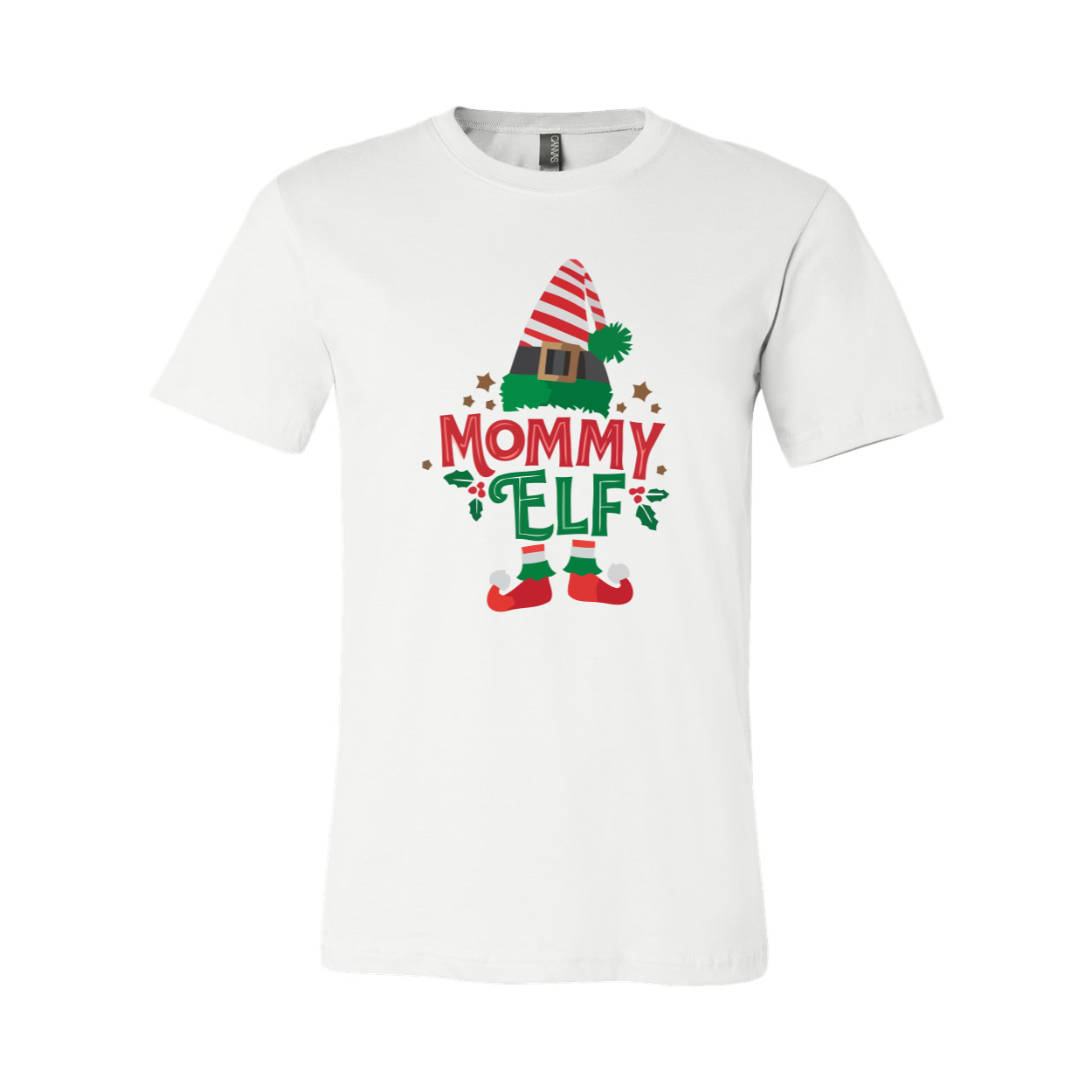 Mommy Elf Shirt in various colors, showcasing its soft fabric and festive design.