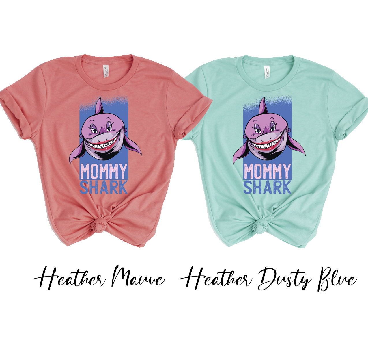 Mommy Shark T-shirt in soft cotton, featuring a playful shark design, available in various sizes.