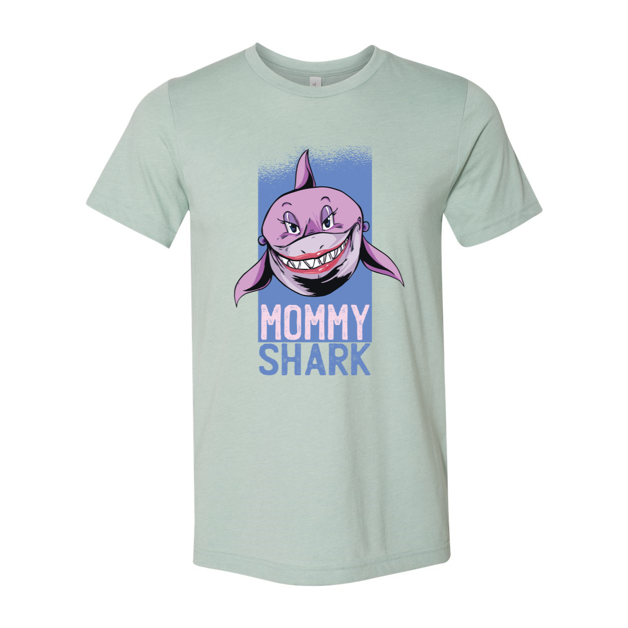 Mommy Shark T-shirt in soft cotton, featuring a playful shark design, available in various sizes.