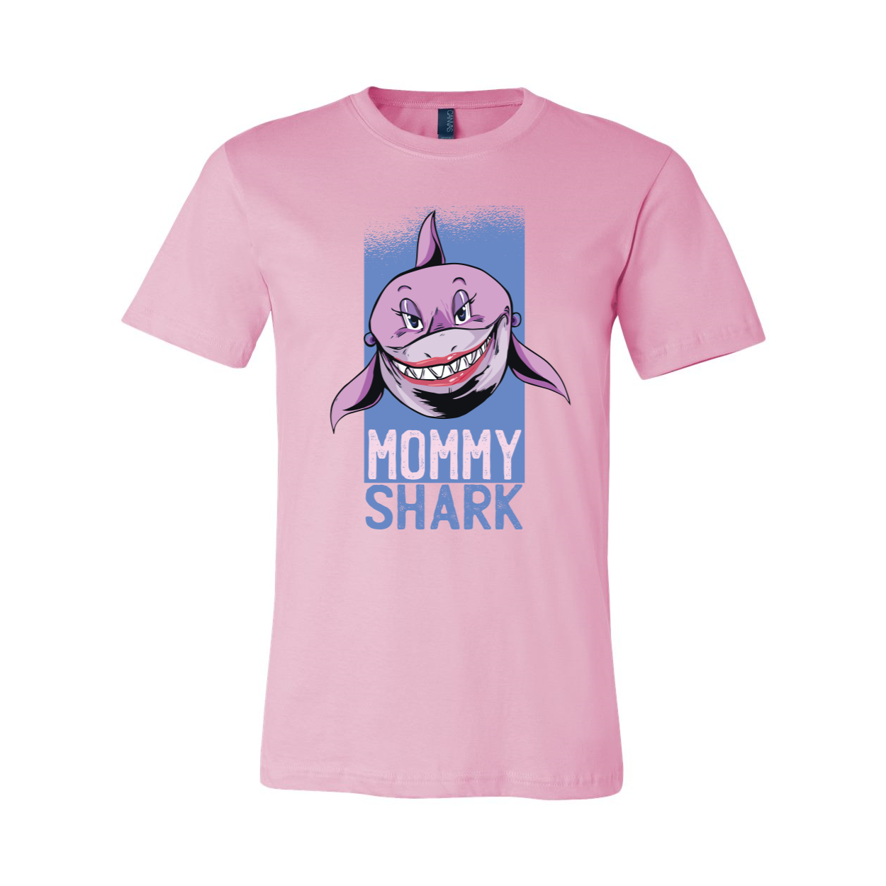 Mommy Shark T-shirt in soft cotton, featuring a playful shark design, available in various sizes.