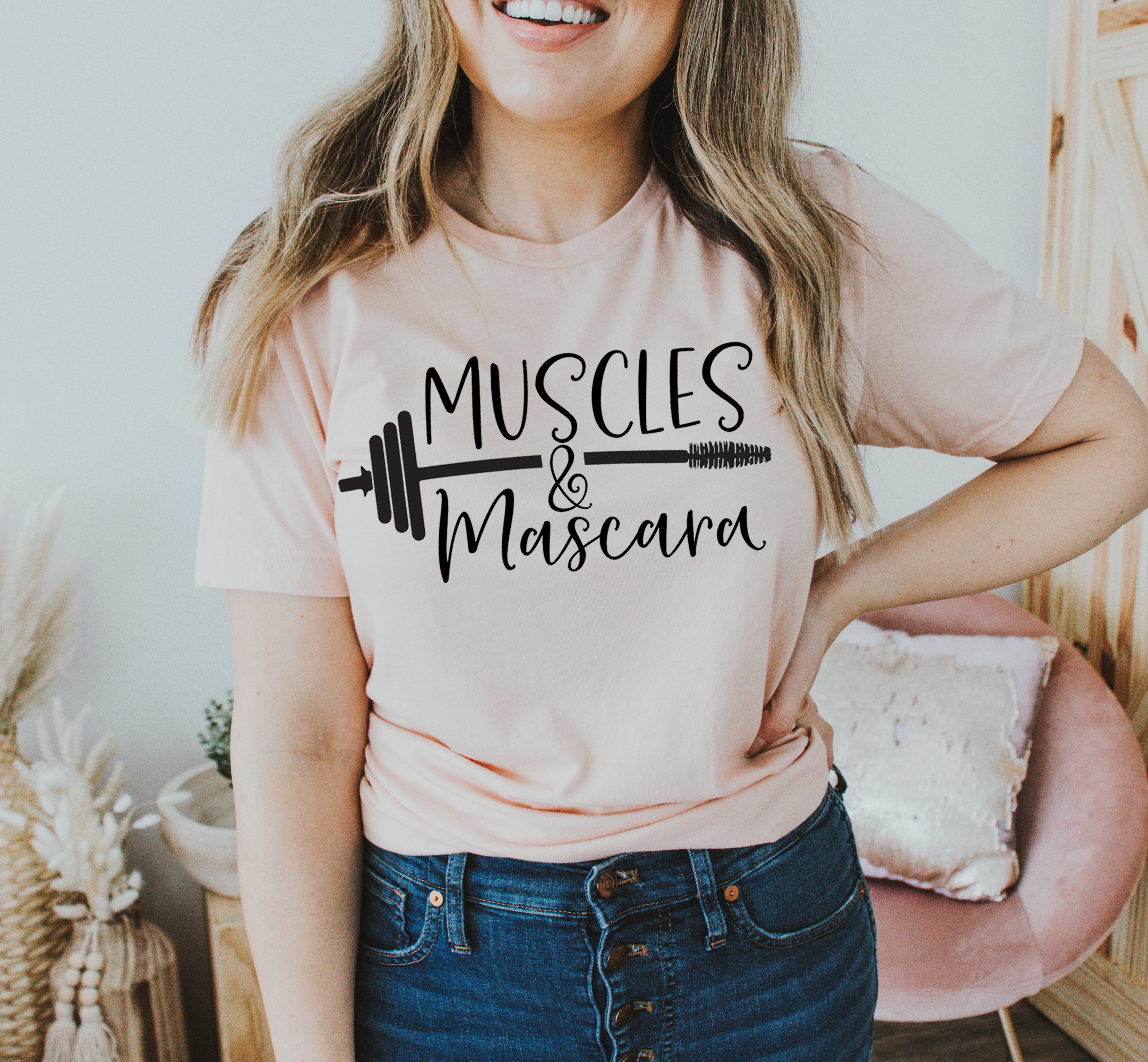 Muscles And Mascara T-shirt made from premium ring spun cotton, featuring a stylish flex print design.