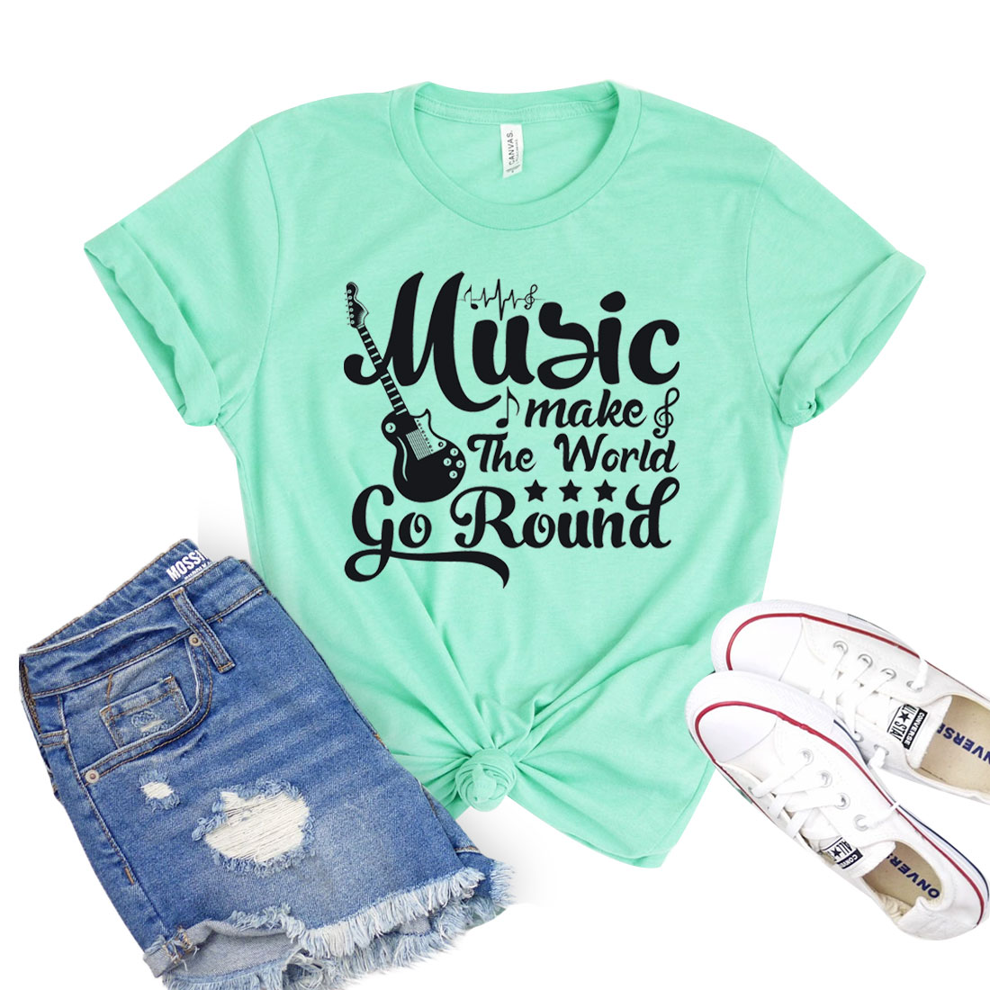 A stylish unisex Music Makes The World Go Round Shirt made from soft cotton, featuring a vibrant design celebrating music.